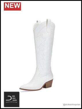 Women's Knee High Cowboy Boots Pointed Toe Block Heel Faux Leather Western Boots